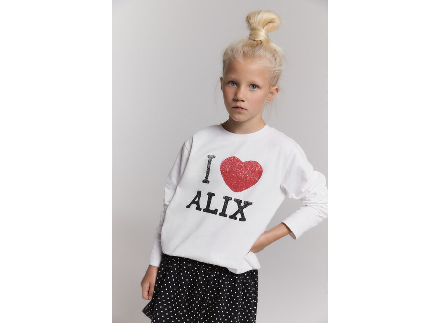 Kids Knitted I Love Alix Longsleeve  Soft White Meisjes  T-shirt