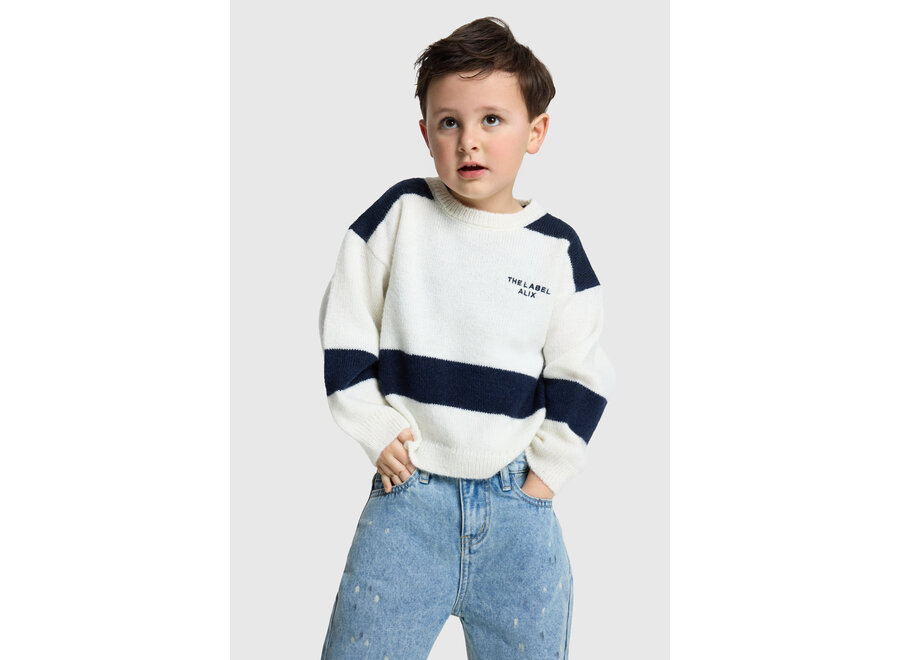 Kids Knitted Stripe Pullover  Cream Unisex  Pullover