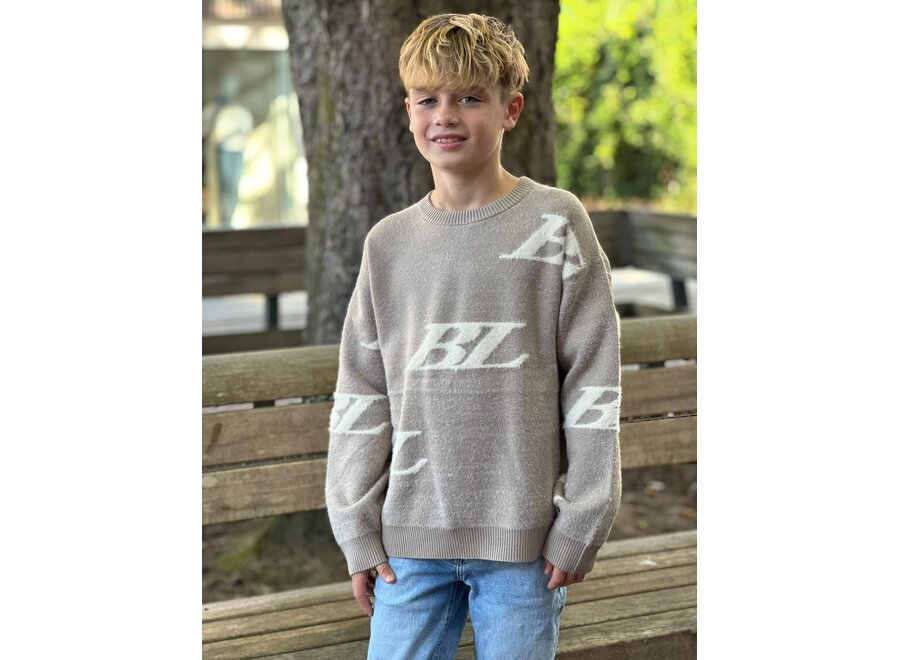 Junior Multi-Monogram Crewneck Knit Taupe Jongens Trui