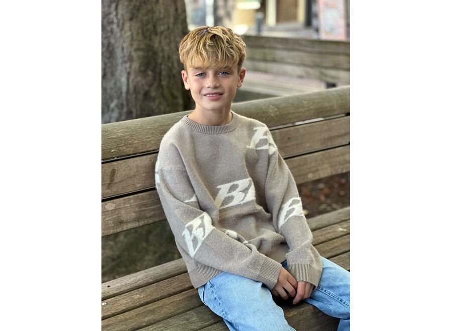 Junior Multi-Monogram Crewneck Knit  Taupe Jongens  Trui