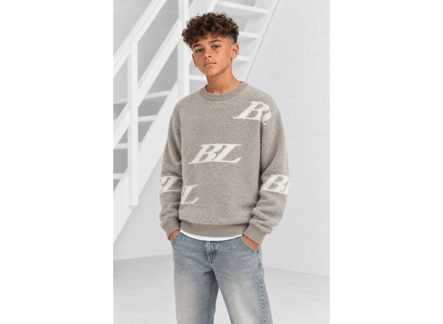 Junior Multi-Monogram Crewneck Knit  Taupe Jongens  Trui