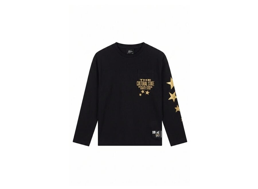 Malelions Junior Relaxed Star Longsleeve  Black/Yellow Jongens Longsleeve