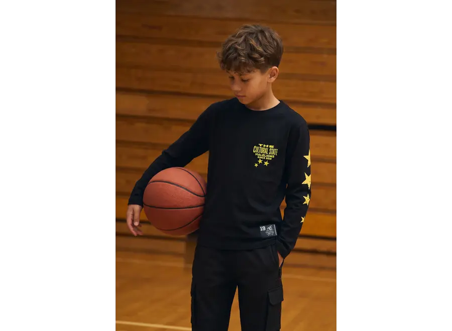 Malelions Junior Relaxed Star Longsleeve  Black/Yellow Jongens Longsleeve