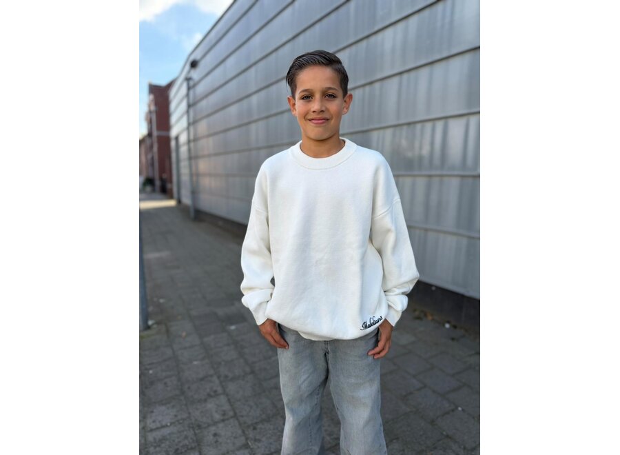 Malelions Junior Knitted Script Sweater  Off-White Jongens  Trui