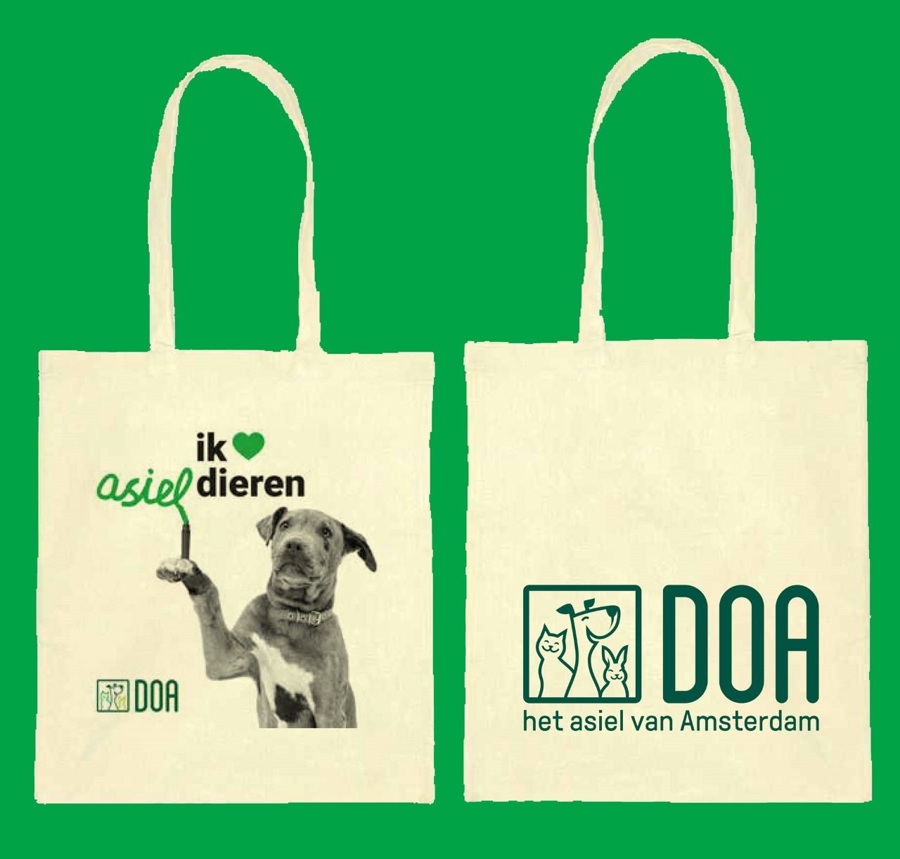 assistent Verspreiding Mortal Ik ❤️ asieldieren tas (afbeelding hond) - Webshop Dierenopvang Amsterdam