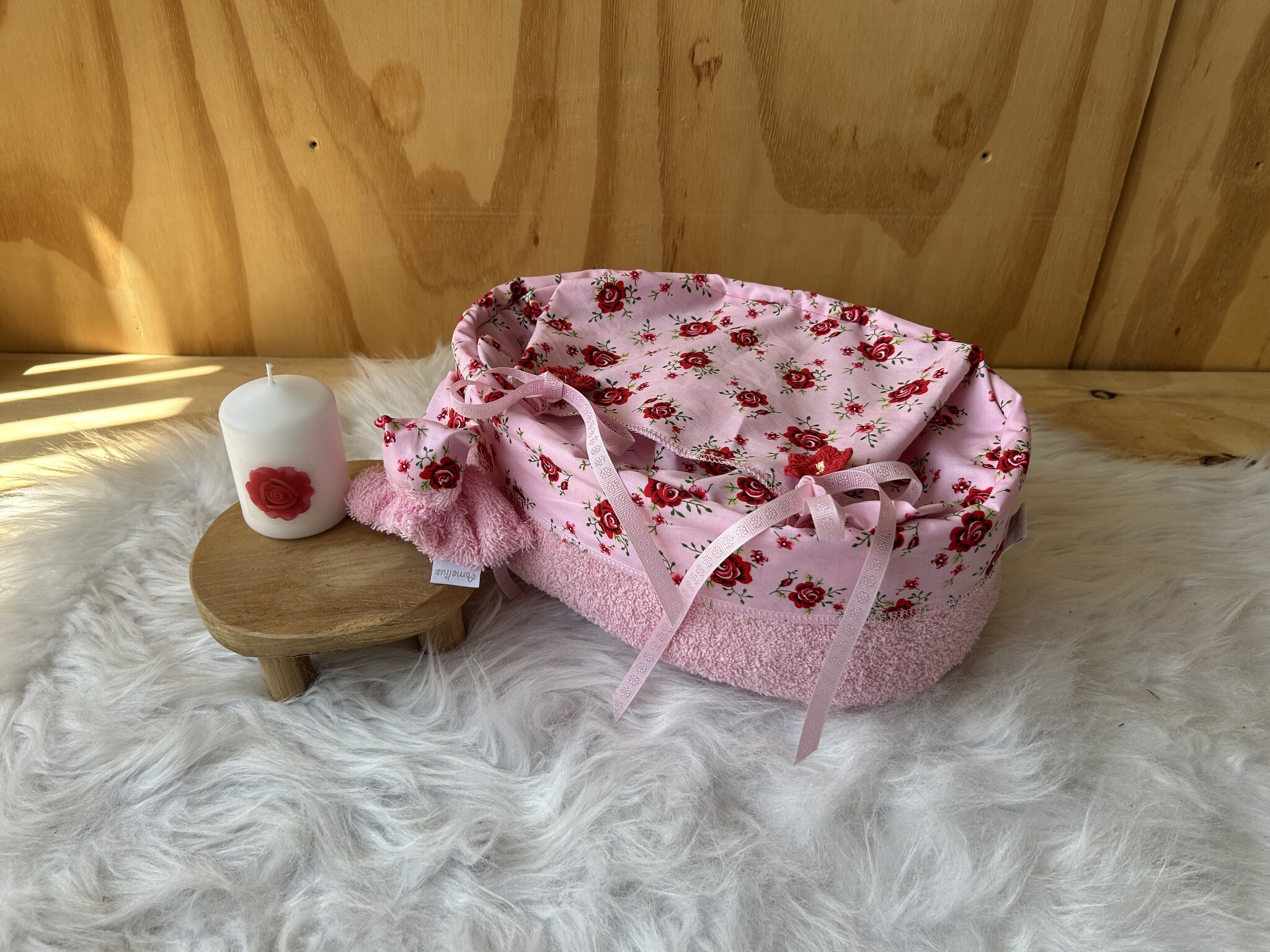 Badstof mandje Roos 25 cm