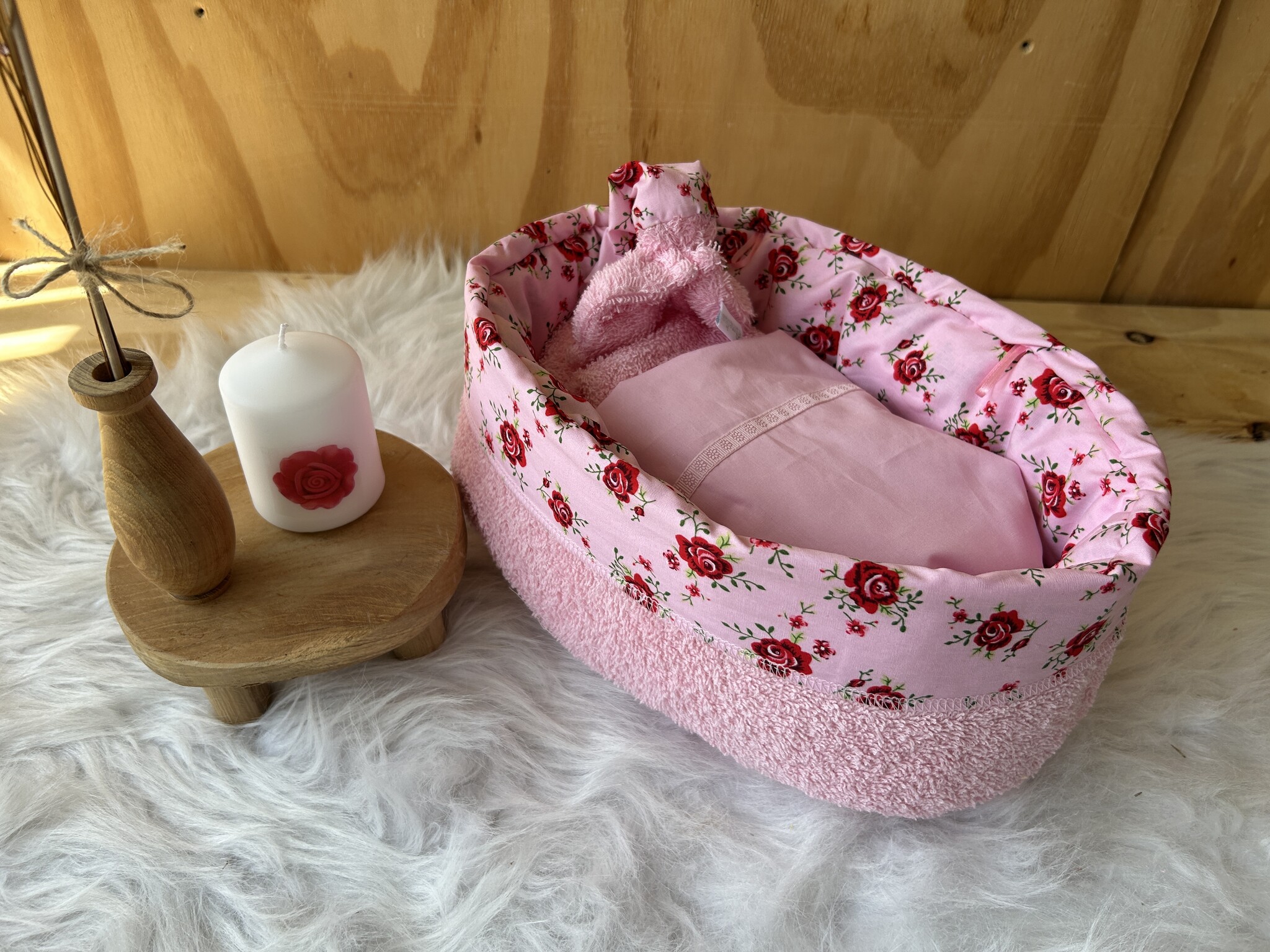 Badstof mandje Roos 25 cm