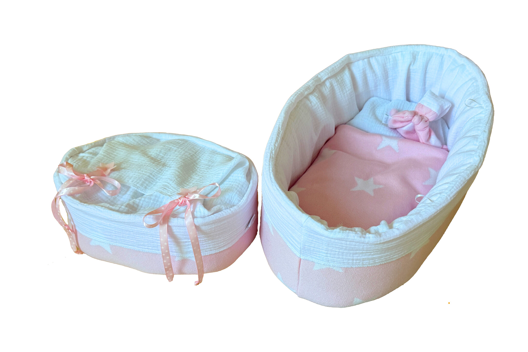 Gebreid mandje Star Roze Wit