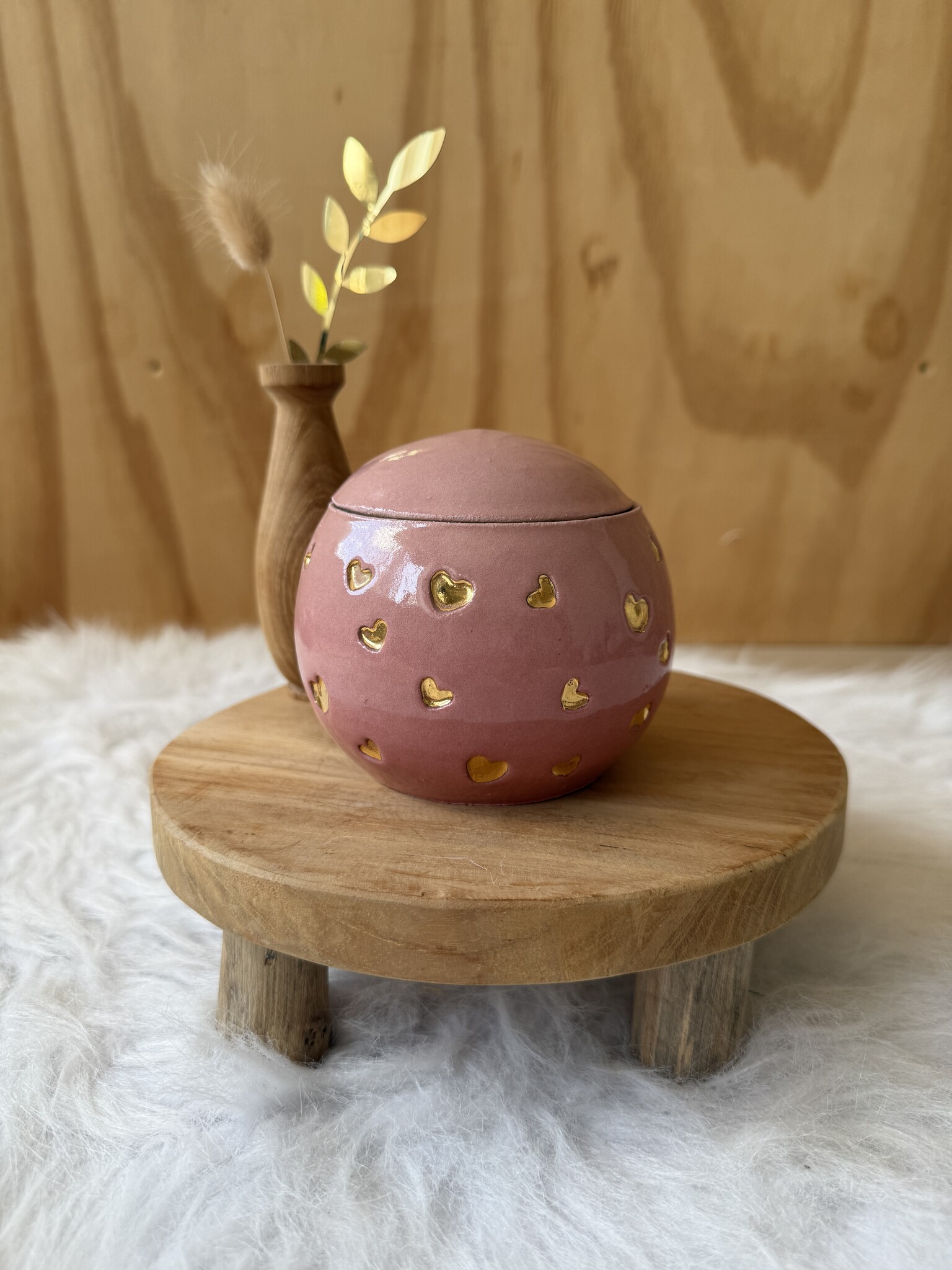 Urn Roze met gouden hartjes