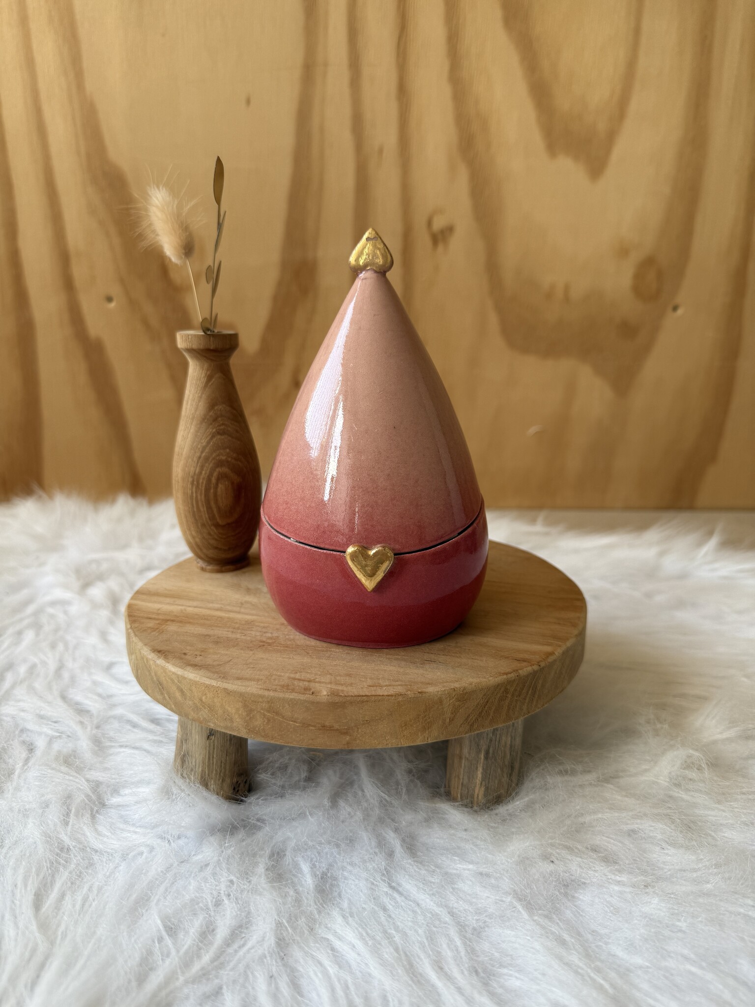 Urn Druppel (oud) roze met gouden hart