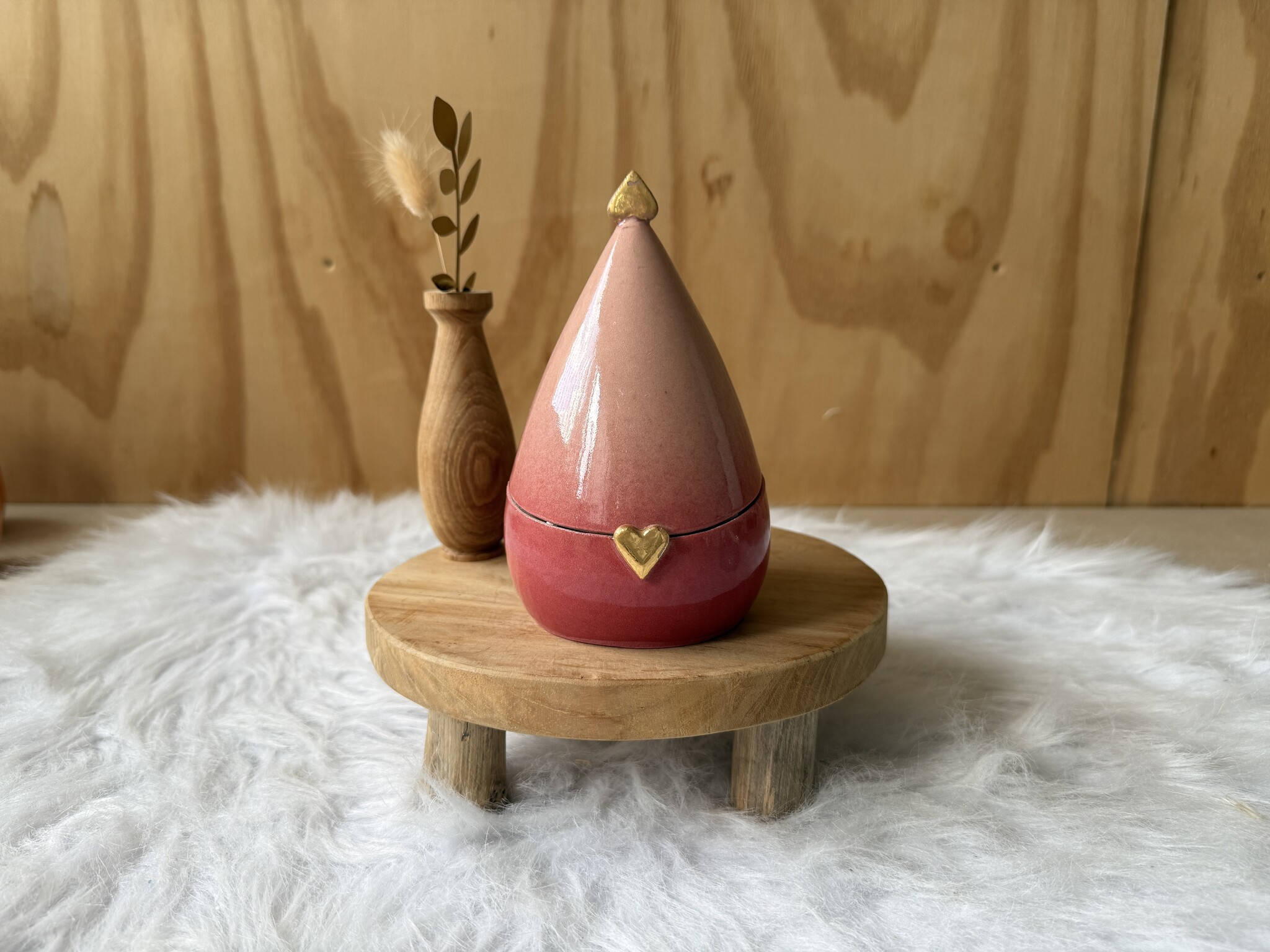 Urn Druppel (oud) roze met gouden hart