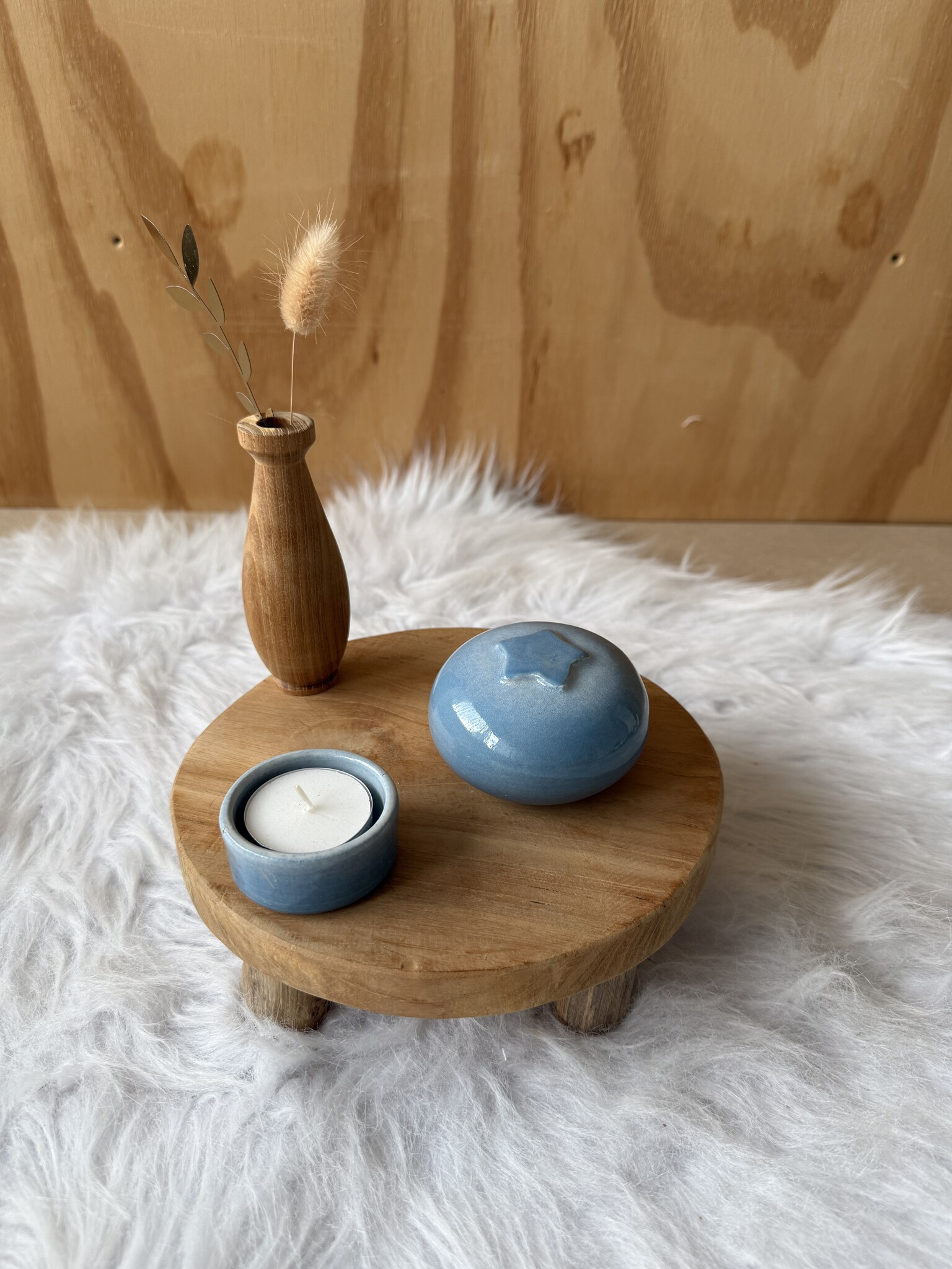 Urn Vergeet-me-nietje,  ster blauw met waxinelichtje