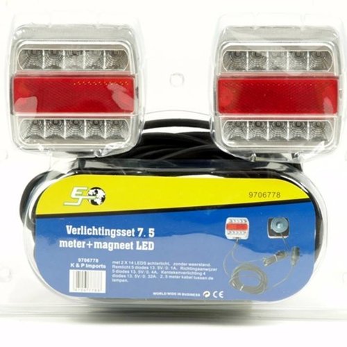 Led achterlicht set vierkant wit magneet  7,5