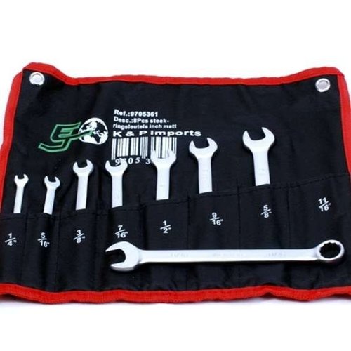 Steek/ringsleutel set 8 delig inch maten Steek/ringsleutel set 8 delig inch maten