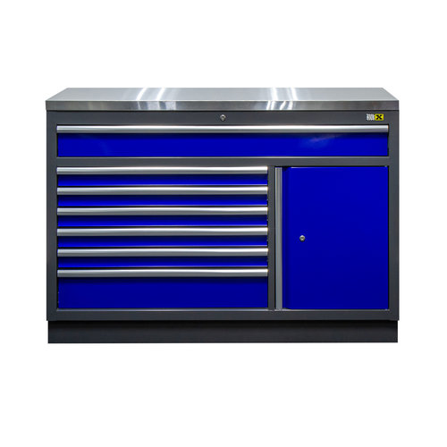 Onderkast breed 7 laden en 1 deur met RVS werkblad Onderkast breed 7 laden en 1 deur met RVS werkblad