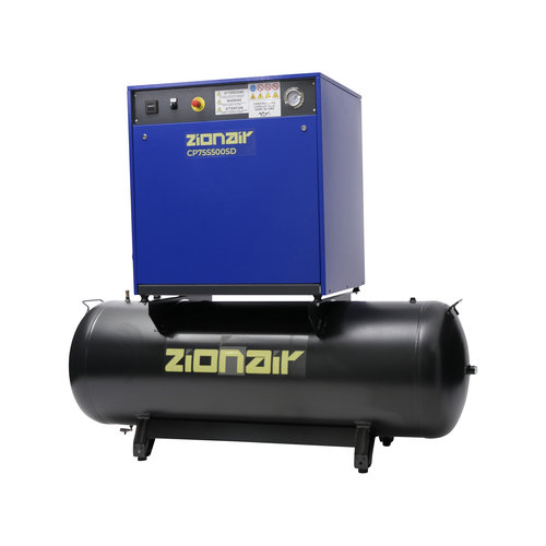 zionair Compressor gedempt 7,5kW 400V 11 bar 500L tank ster-driehoek