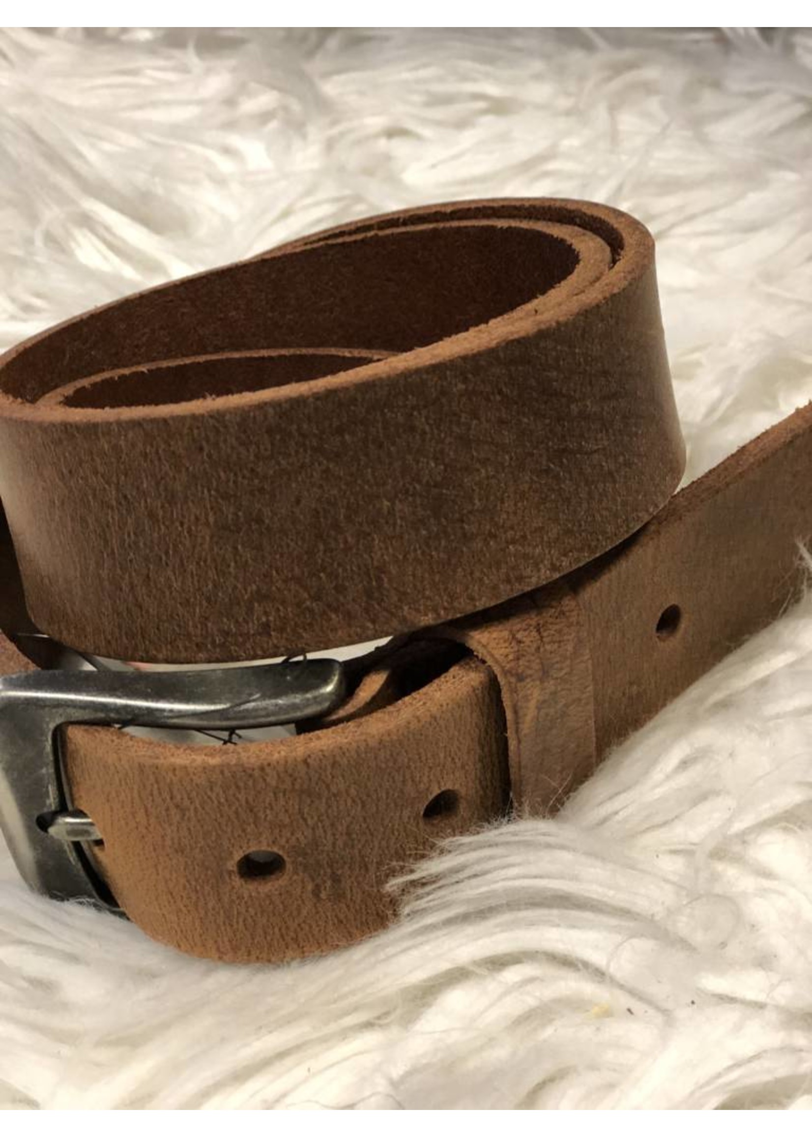 Riem leer cognac breed met oud zilveren gesp