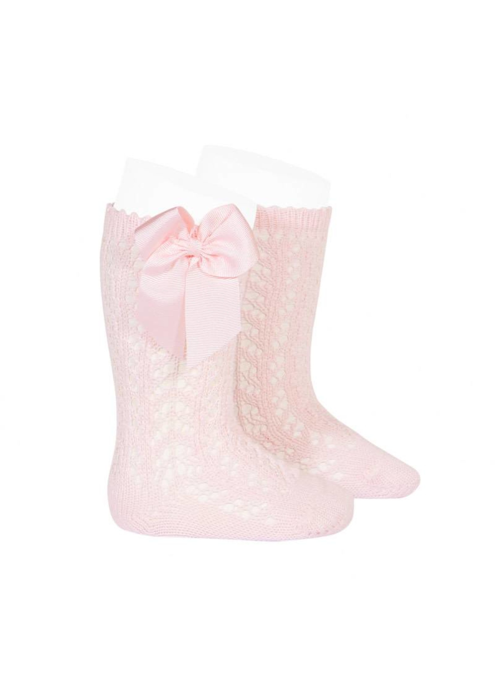 Condor Condor Sokjes opengewerkt roze met satijn strikjes