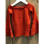 Truitje Rood met wijde mouw met parels