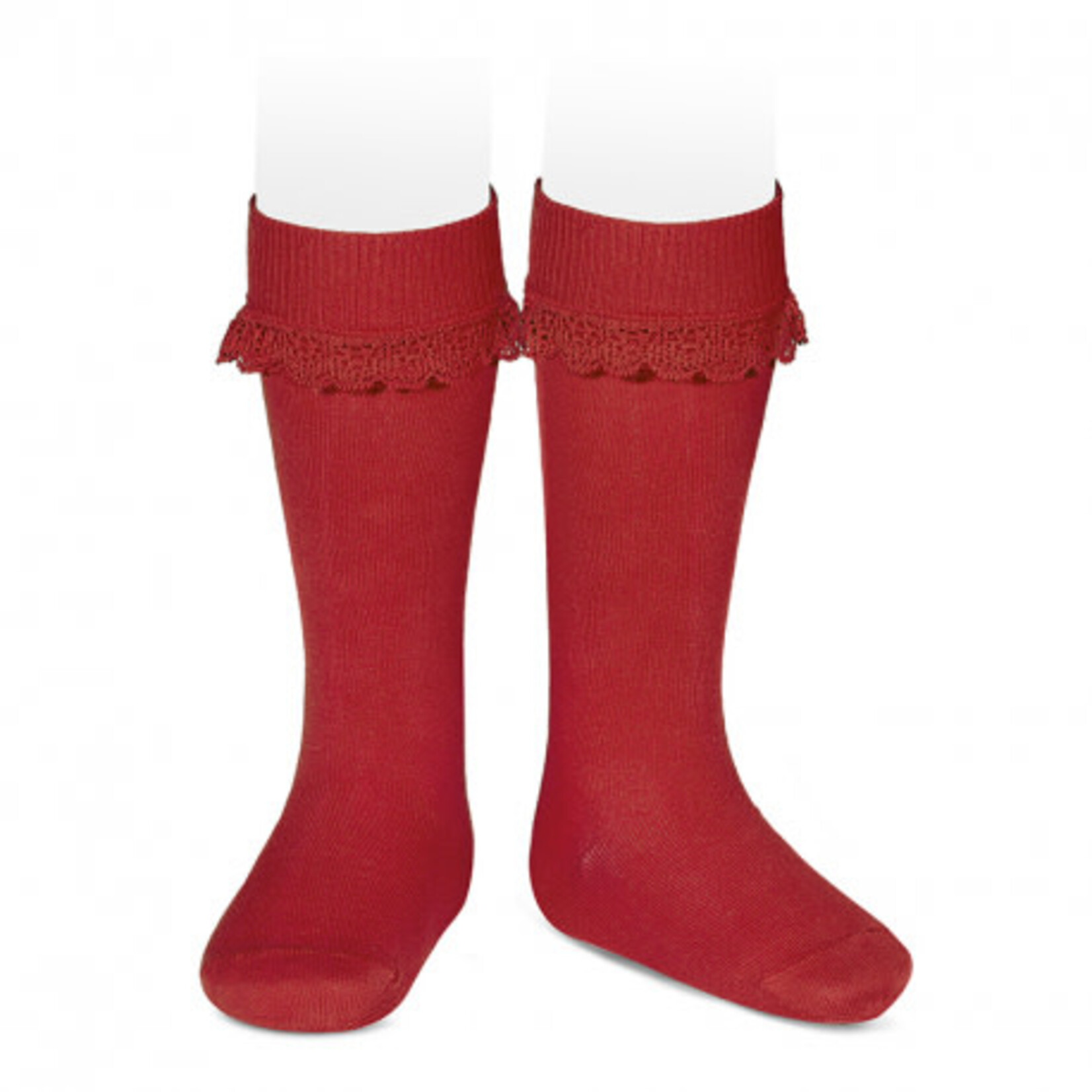 Condor Condor Kniekousen rood met kanten rand