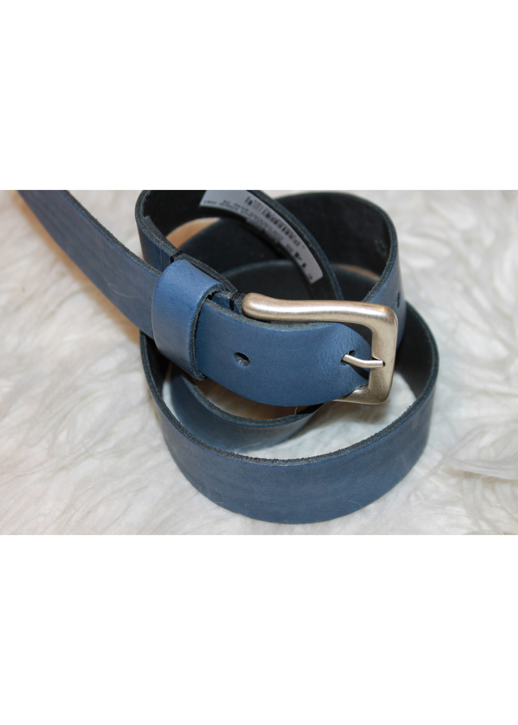 Riem  Leer oud blauw met oud zilveren gesp
