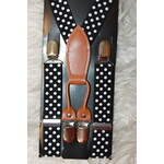 Bretels zwart met cognac  leer en witte stippen