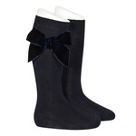 Condor Condor Kniekousen  donkerblauw met fluwelen strikken