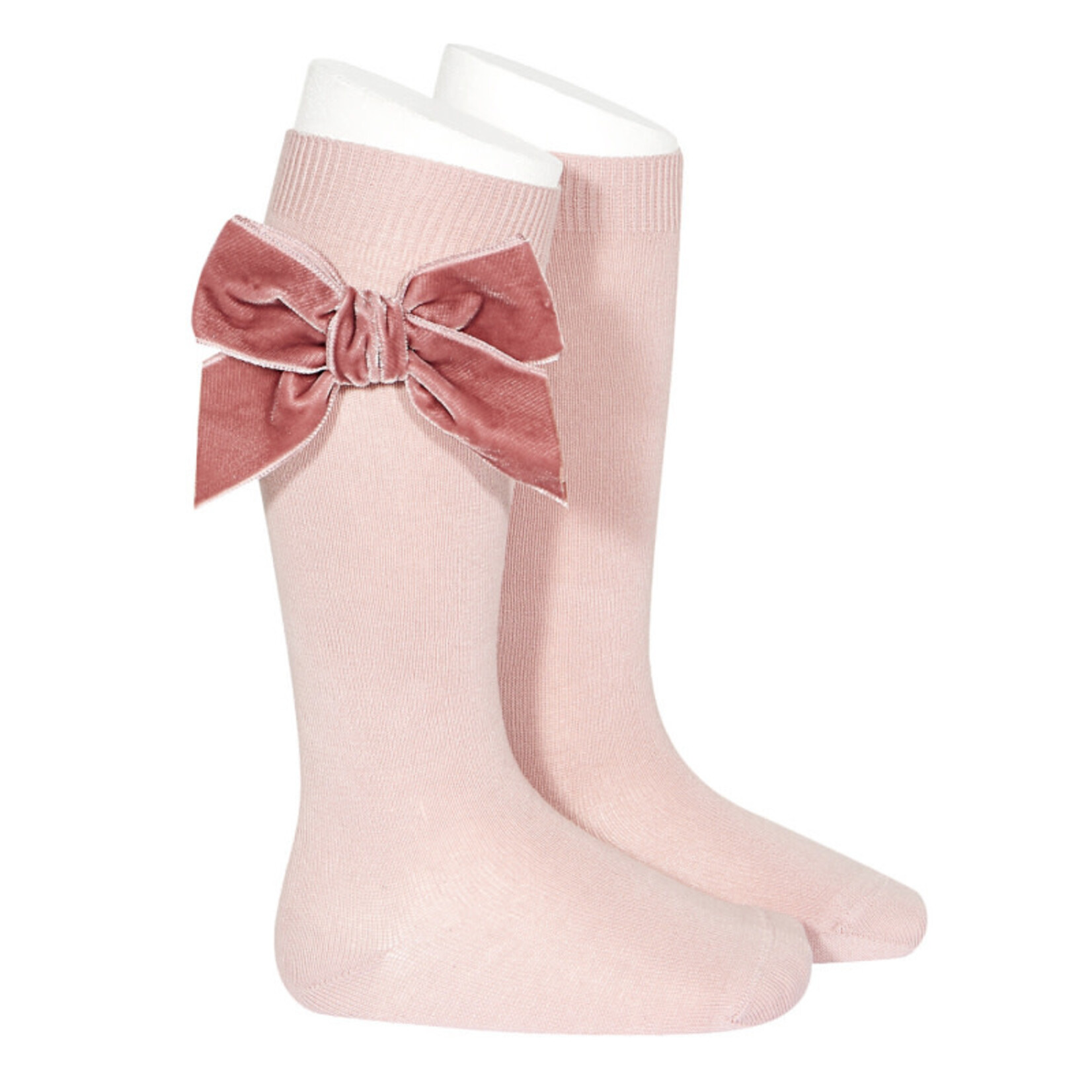 Condor Condor Kniekousen oud roze met fluwelen strikken
