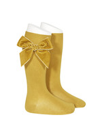 Condor Condor Kniekousen oker geel met fluwelen strikken