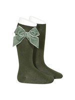 Condor Condor Kniekousen groen met fluwelen strikken