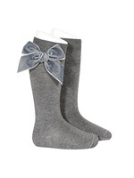 Condor Condor Kniekousen  grijs met fluwelen strikken