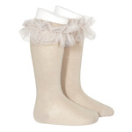 Condor Condor Kniekousen  beige met tuille rand