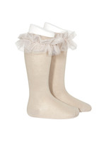 Condor Condor Kniekousen beige met tuille rand