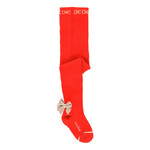 Boboli Boboli Thick tights for baby girl rood met beige fluwelen strik
