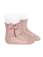 Condor Condor sokjes poeder oud roze open werkt met strik