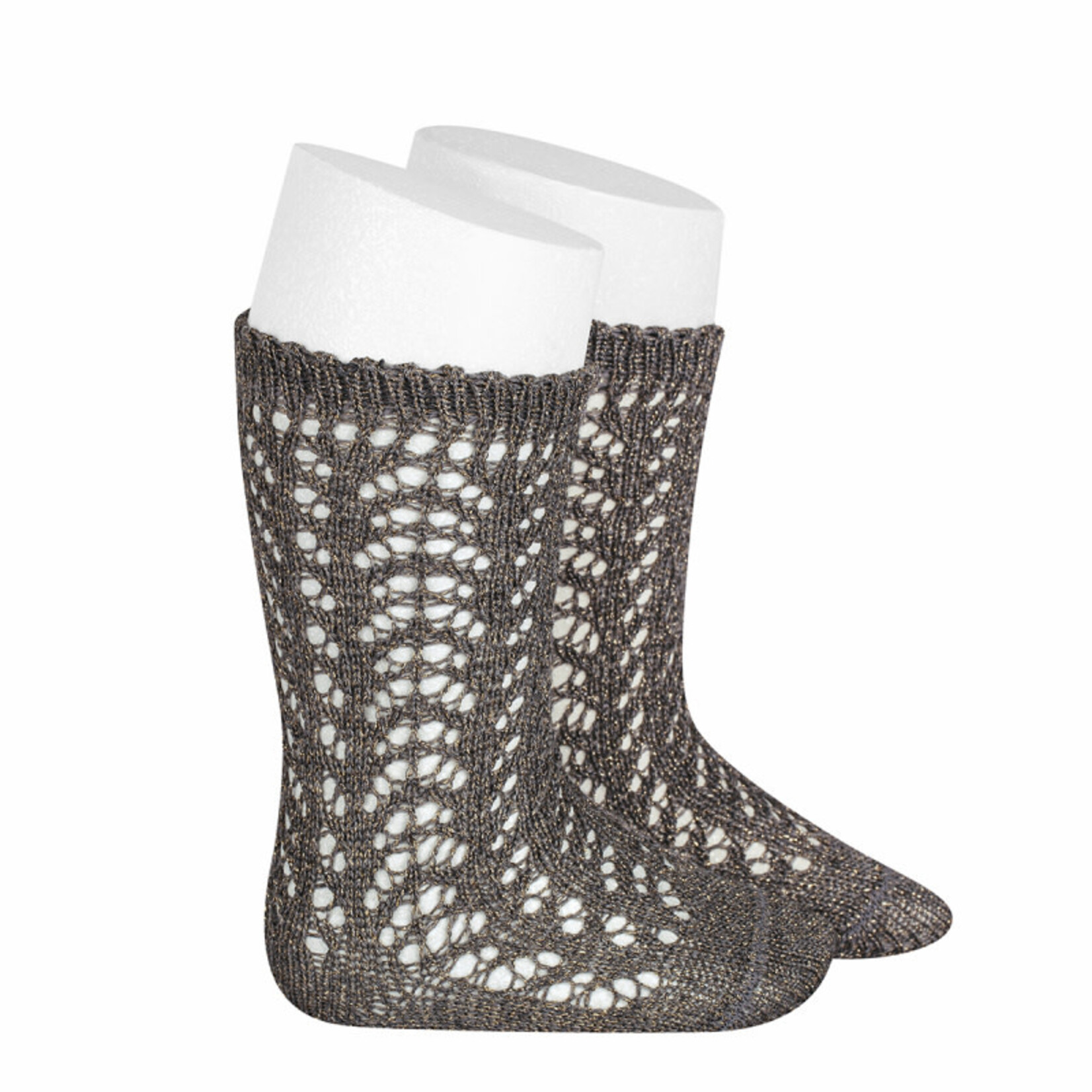 Condor Condor Kniekousen taupe gewerkt met gouden glitter