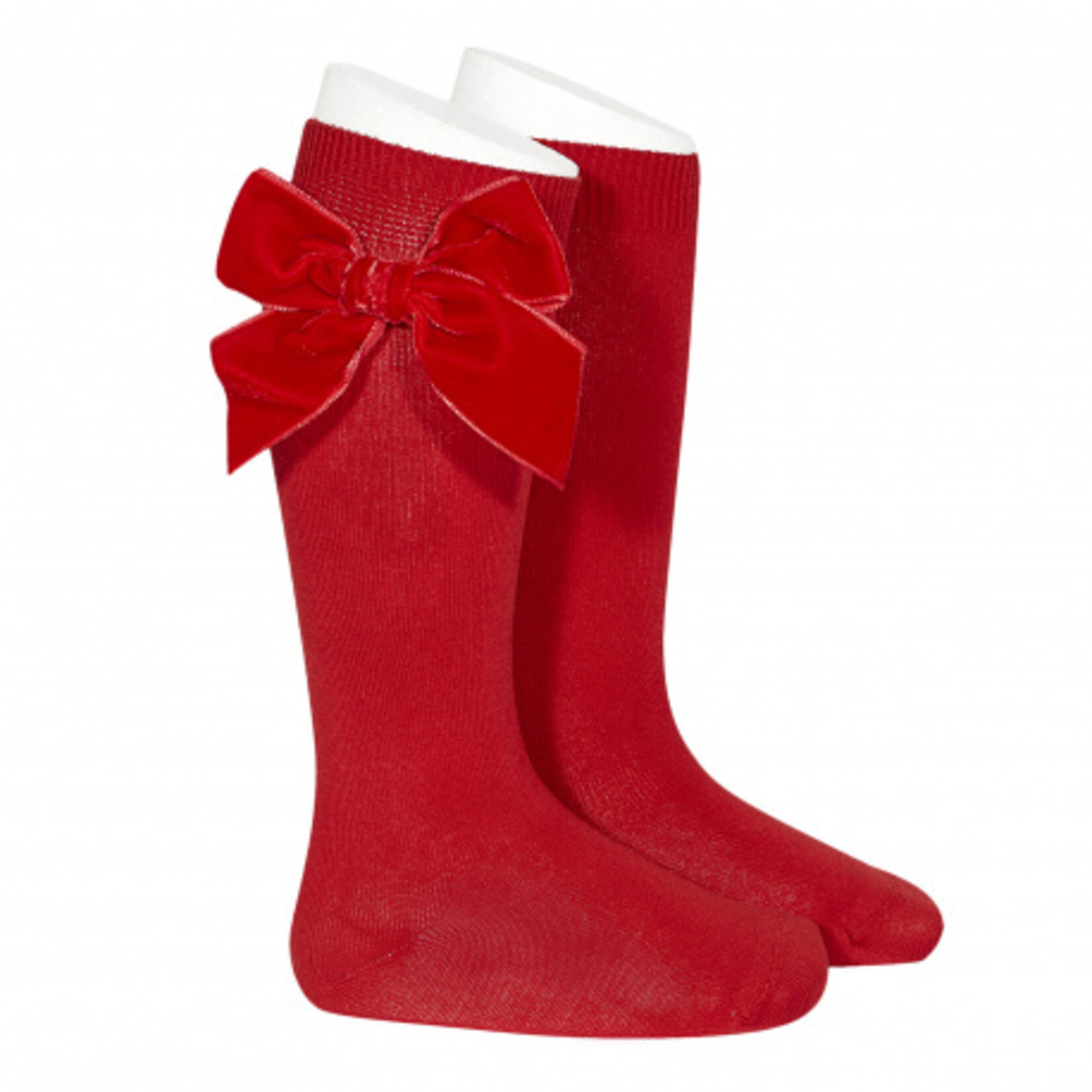 Condor Condor Kniekousen rood  met fluwelen strikken