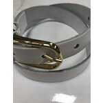 Riem wit leer smal 2 cm met gouden gesp