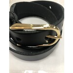 Riem donkerblauw smal 2 cm met gouden gesp