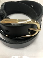 Riem donkerblauw smal 2 cm met gouden gesp