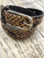 Riem leer snake cognac 2 cm met gouden gesp