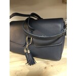 Tas donkerblauw met kwastjses en hengsel
