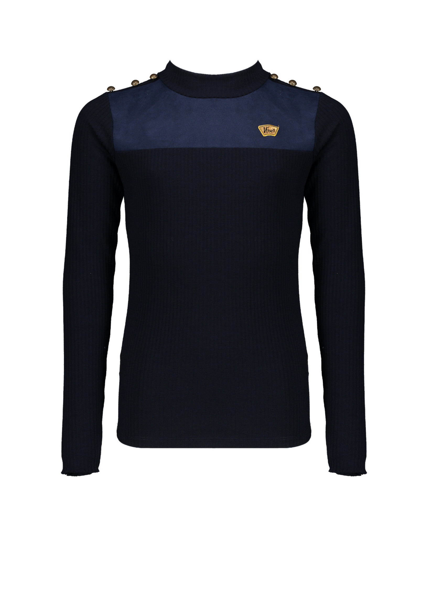 Nobell Nobell Kolet rib turtle neck tshirt with fancy buttons at shoulder Q008-3400 Grey Navy