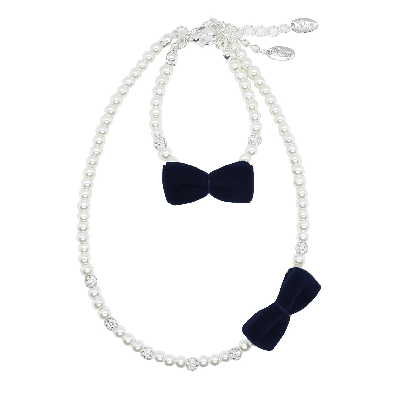 Rian Rian Parelketting met donkerblauw fluweel strikje