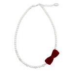 Rian Rian Parelketting met bordeaux fluweel strikje