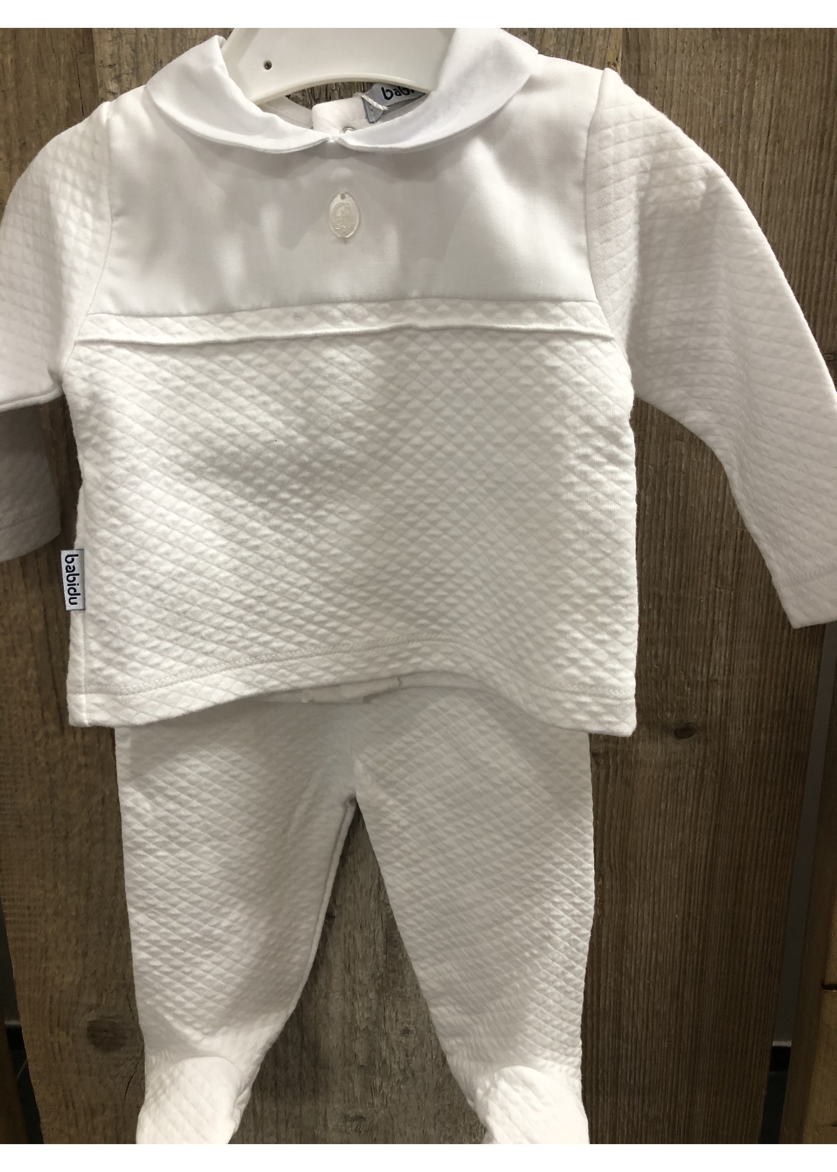 Babidu Babidu LONDON LONG SLEEVED BACK SNAP 2 PIECE FOOTED SET WHITE-56190