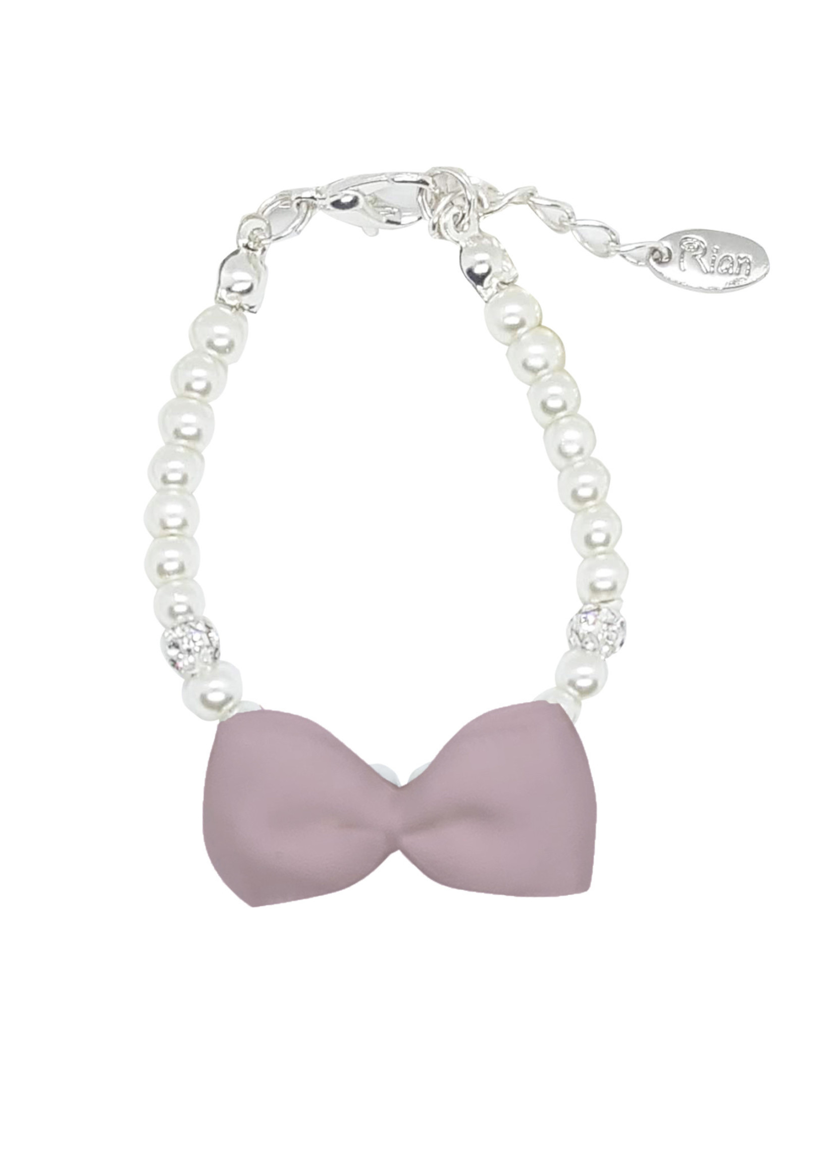 Rian Rian Parelarmbandje oud rozemet satijnen strikje