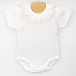 Babidu Babidu Romper wit/roesel roze korte mouw