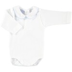 Babidu Babidu Romper  lange mouw wit  met rond kraagje/l blauw