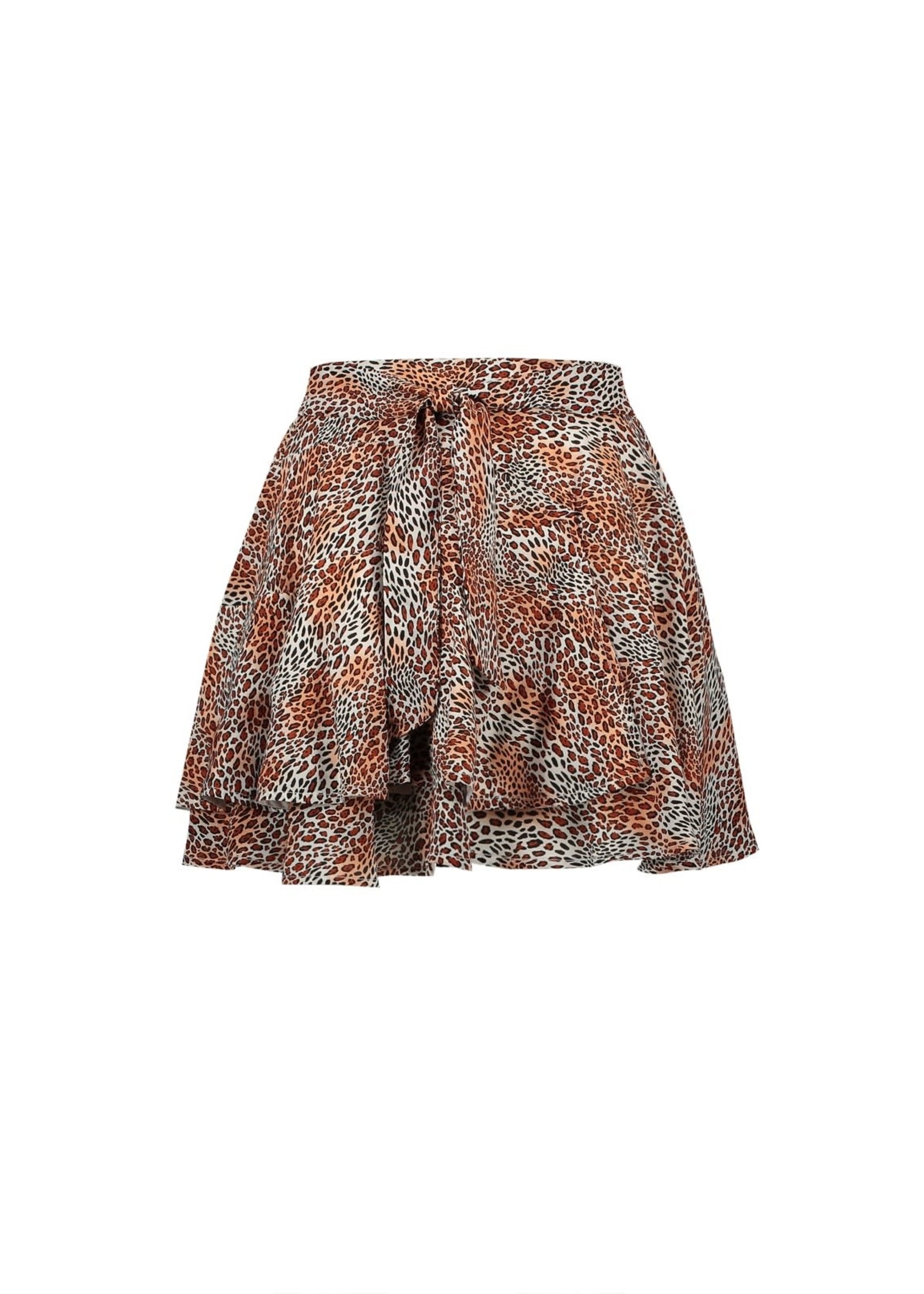 Nobell Nobell Noa short skirt with fancy frill in Leopard AOP Q102-3700 Ginger